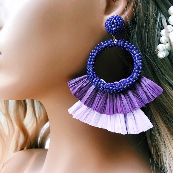 NEW! Lilac Acrylic Beaded Tassel Hoop Earrings - Picture 11 of 11